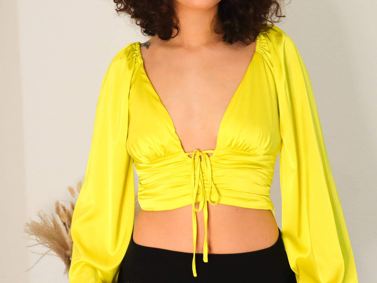 Living in Lime Cropped Satin Top