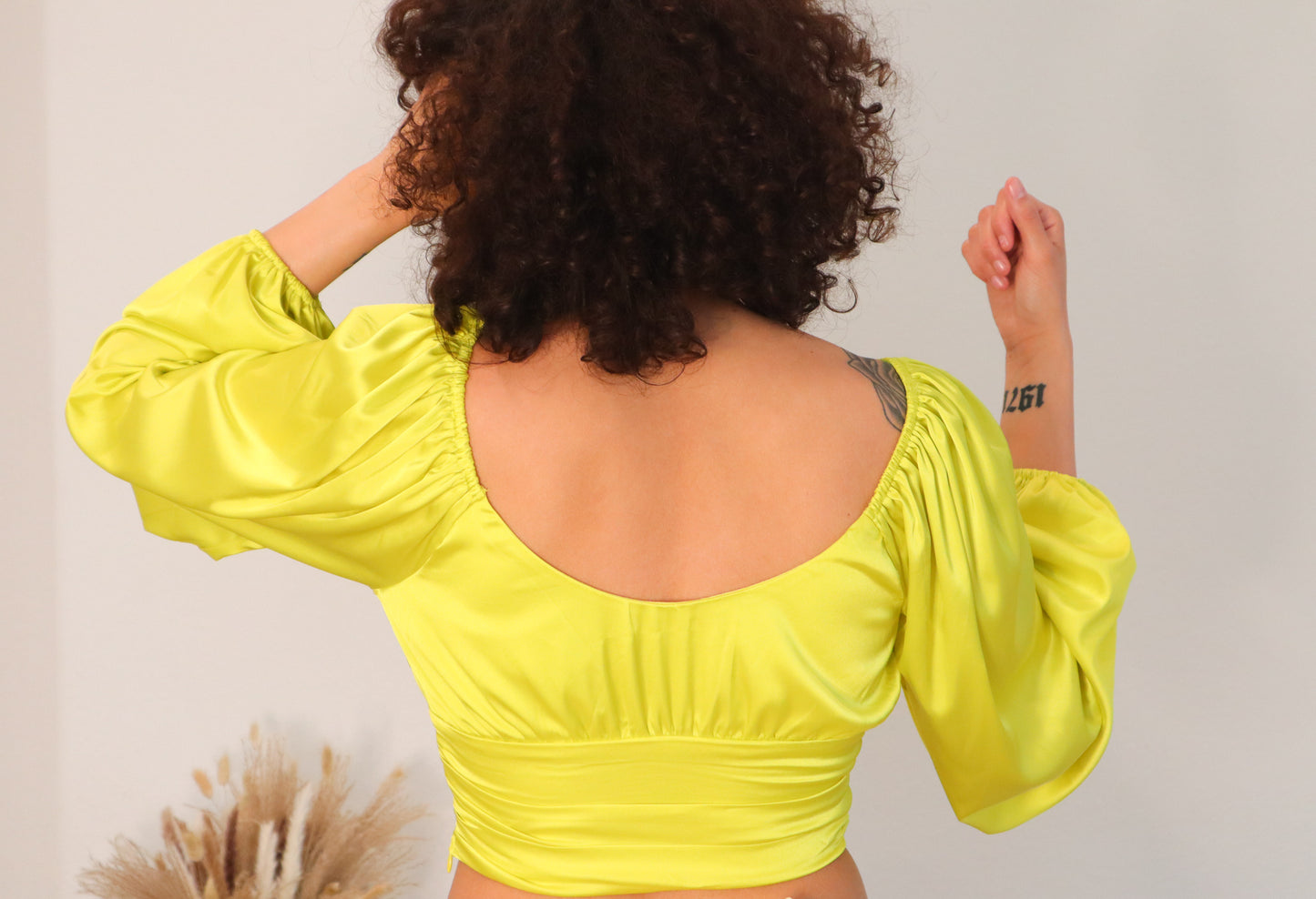 Living in Lime Cropped Satin Top